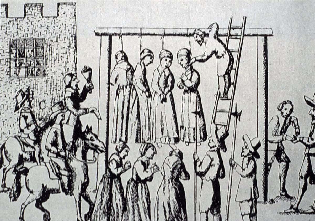 Illustration from ralph Gardner’s ‘England’s Grievance’ showing the execution of witches